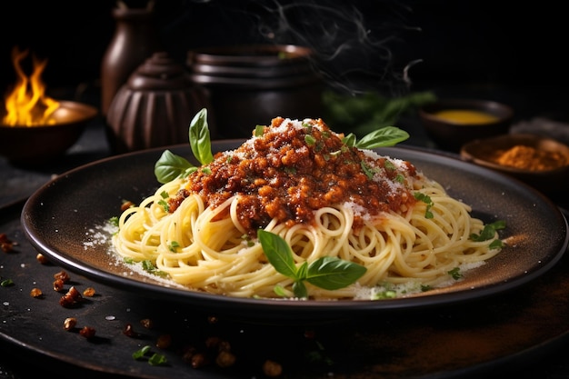 Pasta bolognese with spices