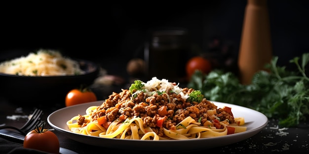 Pasta bolognese with tomato sauce on a plate Italian food AI generated