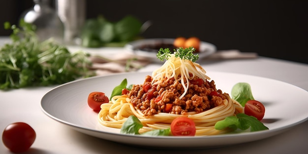 Pasta bolognese with tomato sauce on a plate Italian food AI generated