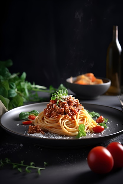 Pasta bolognese with tomato sauce on a plate Italian food AI generated