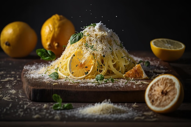 Pasta carbonara with parmesan and lemon illustration Generative AI