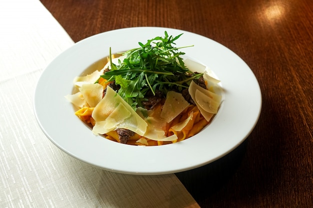 Pasta dish on a restaurant table