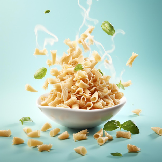 A pasta dish suspended in midair generated by AI