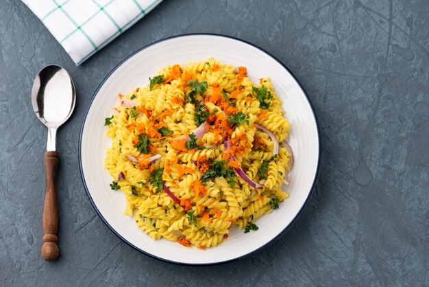 pasta fusilli with vegetable in Herb sauce