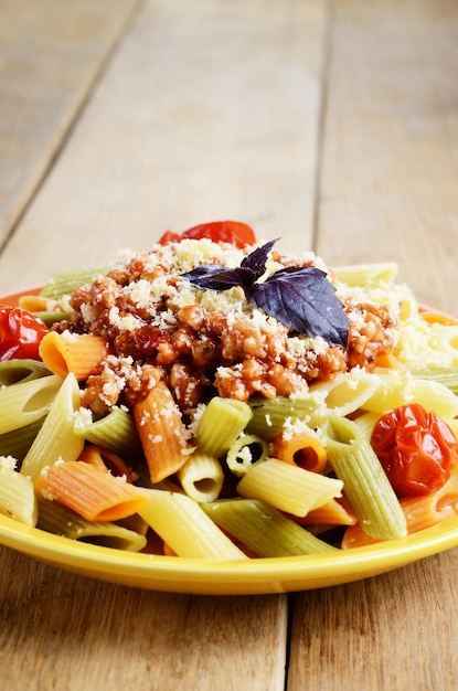 Pasta penne with bolognese