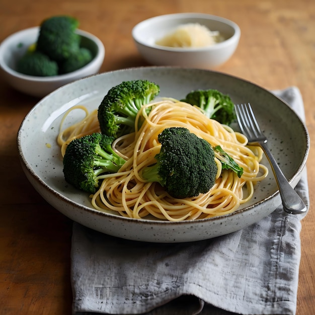 Photo pasta spaghetti with broccoli cooked food menu