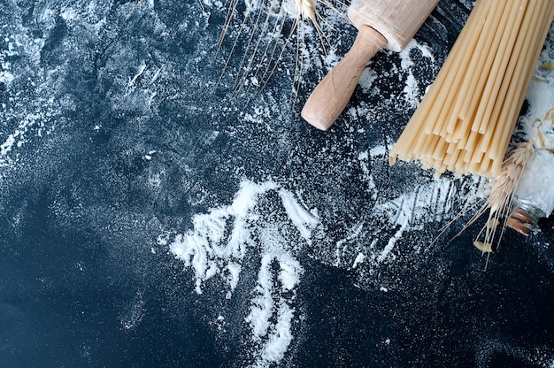 Pasta spaghetti with flour