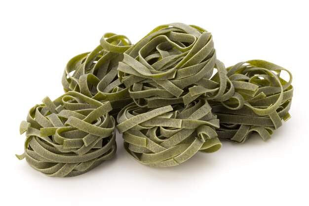 Pasta spinach, food on white isolated