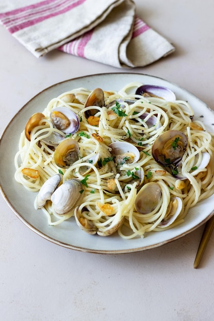 Pasta with clams Spaghetti alle Vongole Italian food