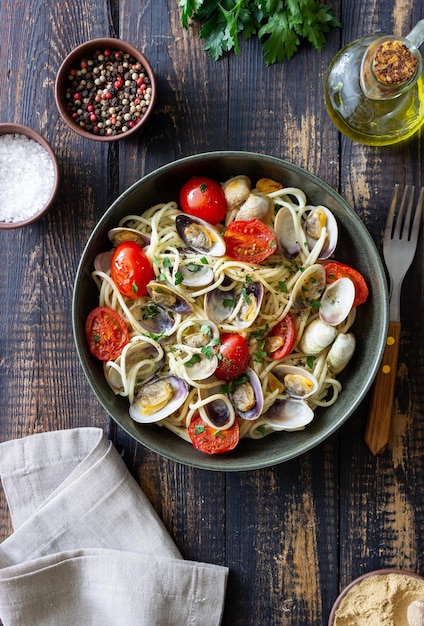 Pasta with clams Spaghetti alle Vongole Italian food