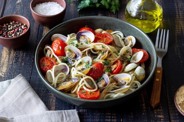 Pasta with clams Spaghetti alle Vongole Italian food