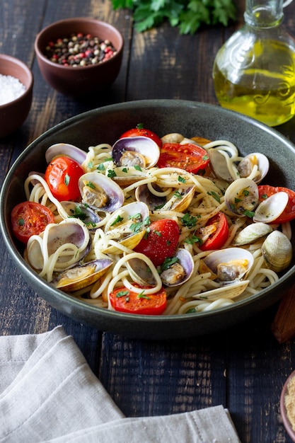 Pasta with clams Spaghetti alle Vongole Italian food