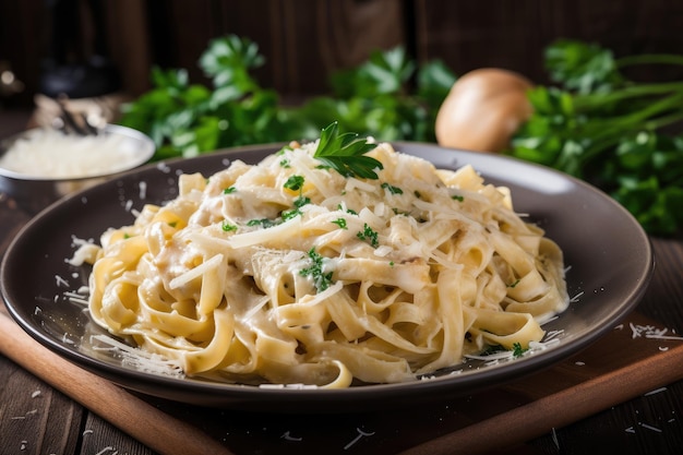 Pasta with creamy sauce and parmesan cheese