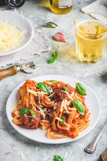 Pasta with mini meatballs