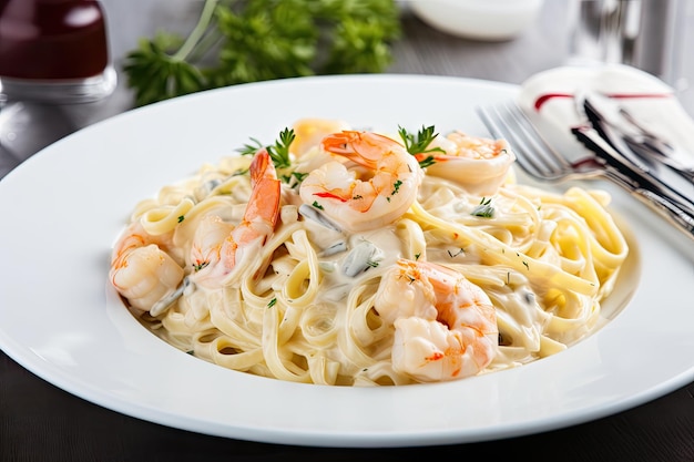 Pasta with shrimps and white sauce