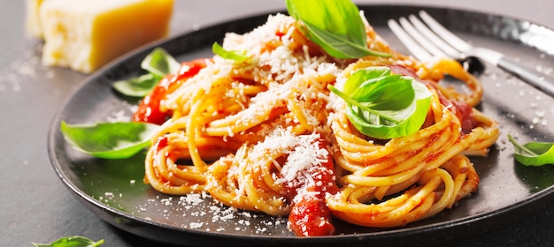 Pasta with tomato sauce and parmesan