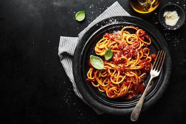 Pasta with tomato sauce on plate