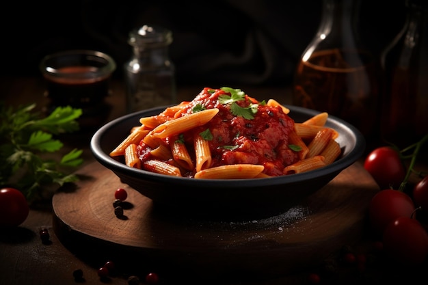 Pasta with tomato sauce served in bowl