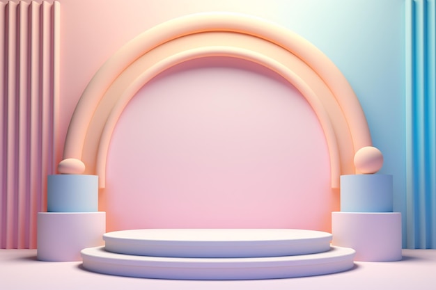 Pastel 3D podium background with 3D shapes composition Pastel Podium Background Abstract Podium Background Pastel Geometric Shapes Compositions AI Generative