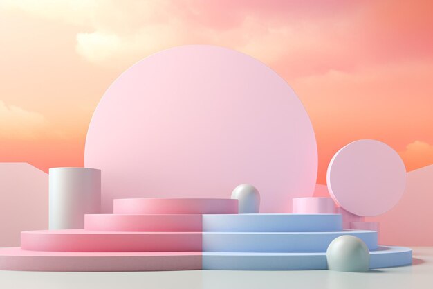 Pastel 3D podium background with 3D shapes composition Pastel Podium Background Abstract Podium Background Pastel Geometric Shapes Compositions AI Generative