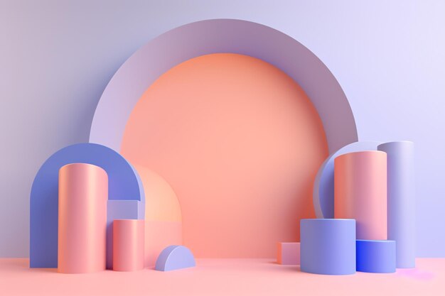 Photo pastel 3d podium background with 3d shapes composition pastel podium background abstract podium background pastel geometric shapes compositions ai generative