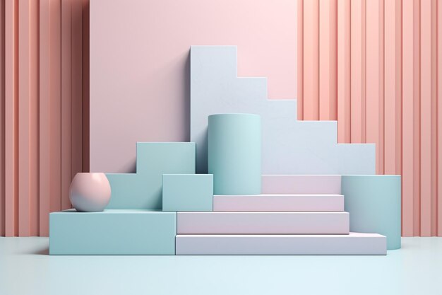 Pastel 3D podium background with 3D shapes composition Pastel Podium Background Abstract Podium Background Pastel Geometric Shapes Compositions AI Generative