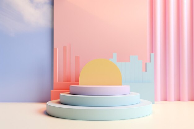 Pastel 3D podium background with 3D shapes composition Pastel Podium Background Abstract Podium Background Pastel Geometric Shapes Compositions AI Generative