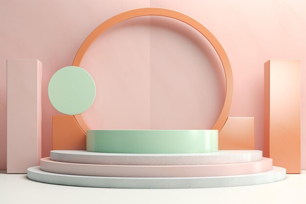 Pastel 3D podium background with 3D shapes composition Pastel Podium Background Abstract Podium Background Pastel Geometric Shapes Compositions AI Generative