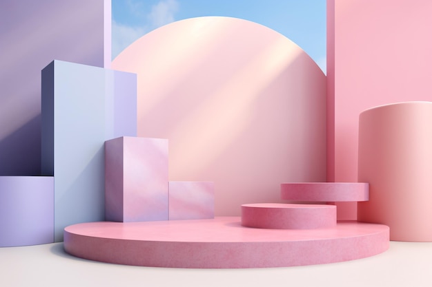 Pastel 3D podium background with 3D shapes composition Pastel Podium Background Abstract Podium Background Pastel Geometric Shapes Compositions AI Generative