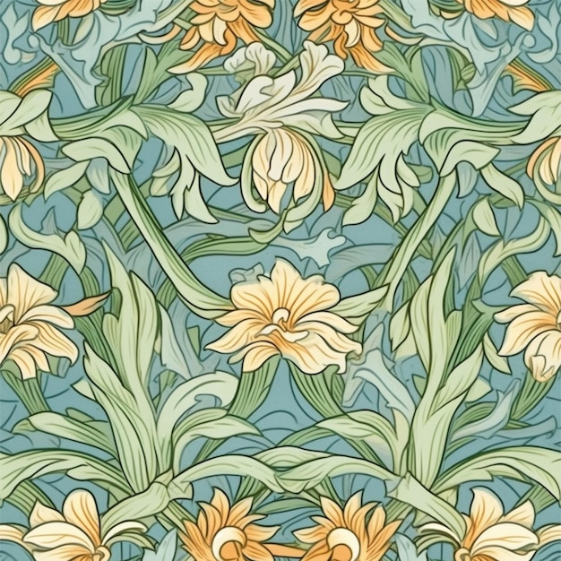 Pastel Art Noveau Floral Vintage Retro Wallpaper Background