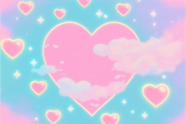 Pastel background with hearts. Digital illustration