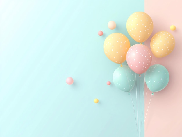 Photo pastel balloons and confetti on blue background