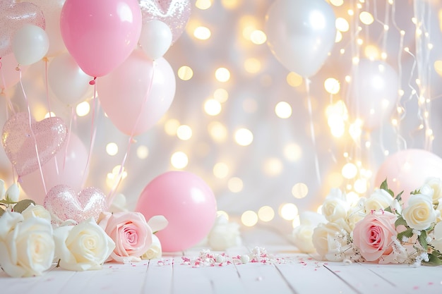 Pastel Balloons and Roses Valentines Day Decor