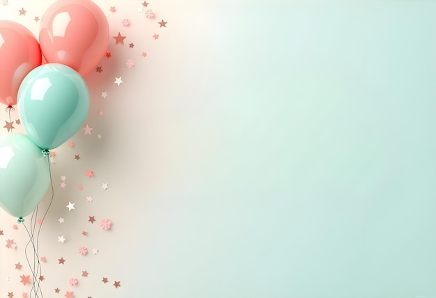 Photo pastel balloons and star confetti on soft background celebration theme