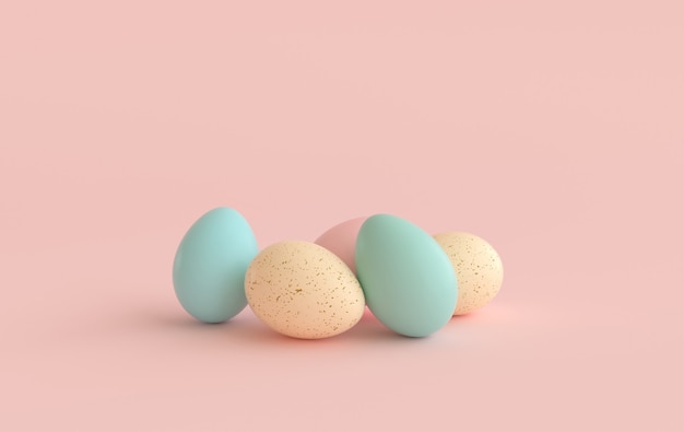 Pastel beige, pink and green easter eggs on pink.