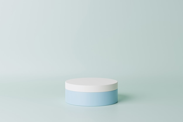 Pastel blue cylinder podium or pedestal for products. 3D rendering in minimal style.