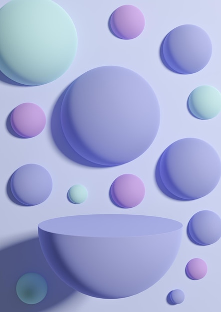 Pastel blue minimal product display background abstract colorful bubbles or spheres podium stand