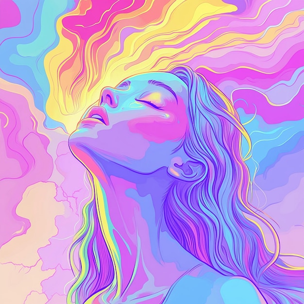 Pastel Cartoon A Surreal Illustration of Hallucinations with Neon Hues