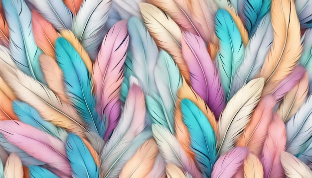 Photo pastel color feathers background