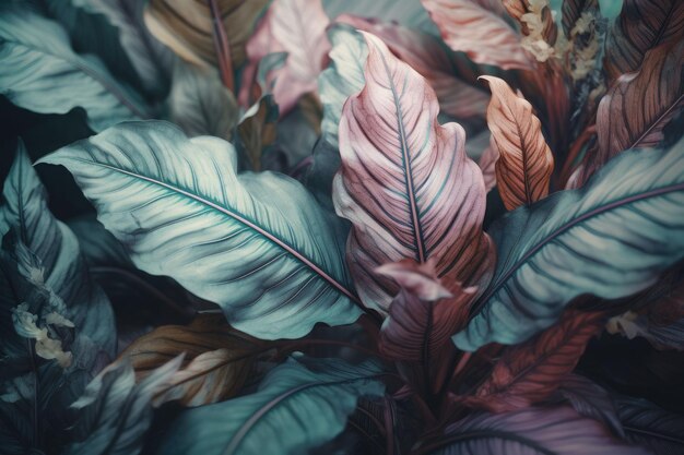 Pastel color tropical palm leaves Minimal summer jungle or forest pattern Generative AI