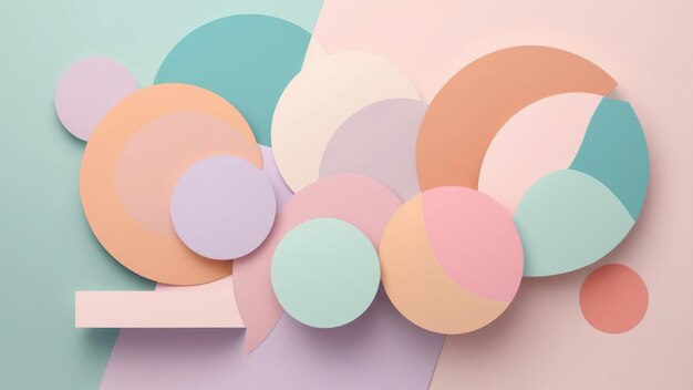 Photo pastel colored circles overlap on a pink background