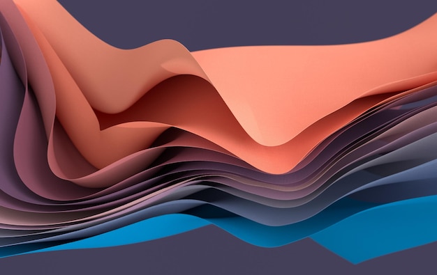 Pastel colored paper or cotton fabric 3d rendering background with waves and curves