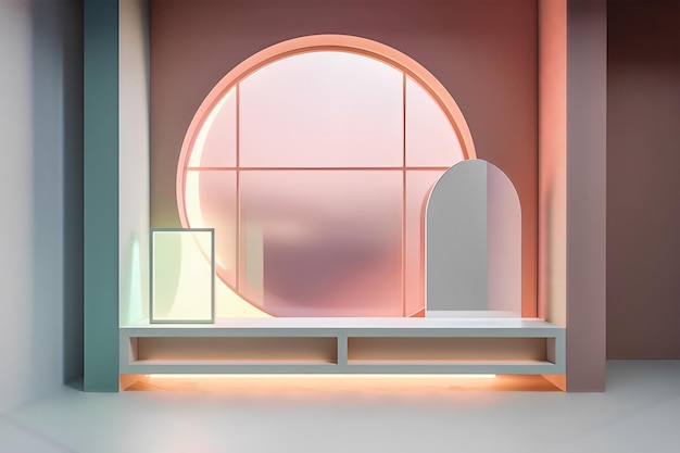 Pastel colored podium with round window