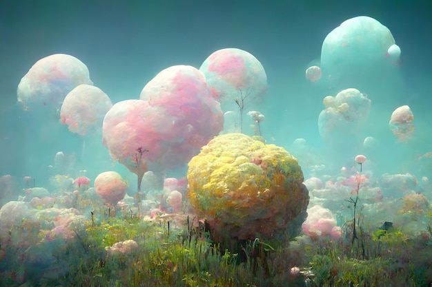 Pastel colored unkonown alien dream world neural network generated painting art