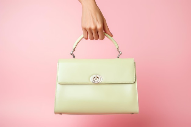 Pastel colored womens hand bag on pink background Summer fashion concept Mockup