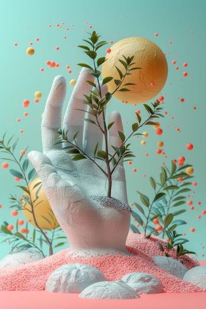 Pastel Colors Highlight Surreal 3D Business Growth Concept