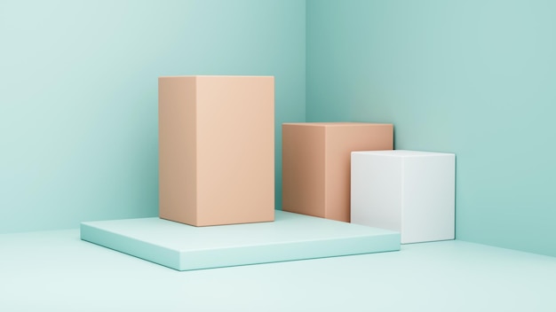 Pastel cyan mint podium and minimal wall scene podium minimal abstract background 3d illustration