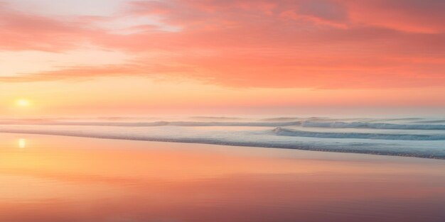 Photo pastel dawn on waves and ocean beach soft sunrise over calm sea in morning generative ai