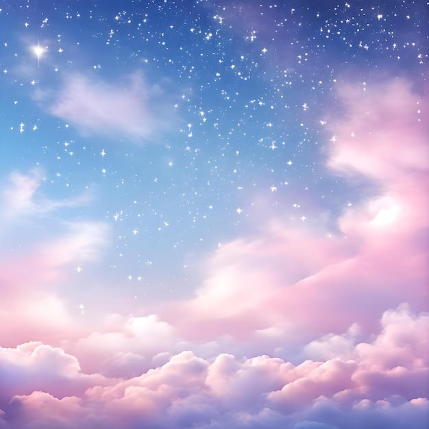 Pastel Dreamy Clouds and Full Stars Background