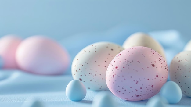 Photo pastel easter eggs on soft blue background